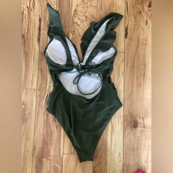Swimsuits for Women Ruffled V Neck Lace Up Monokini Tummy Control One Piece sz M - Picture 4 of 6